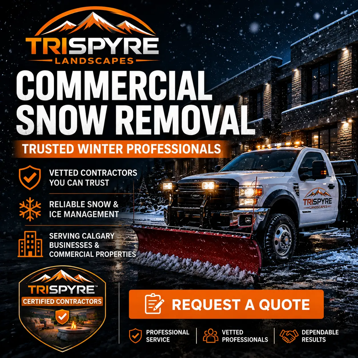 Commercial snow removal truck providing winter service in Calgary